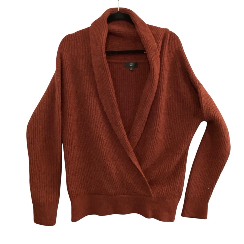 J CREW 365 Women Pullover Oversized V Neck Long Sleeve Sweater Sz S Orange 10-8